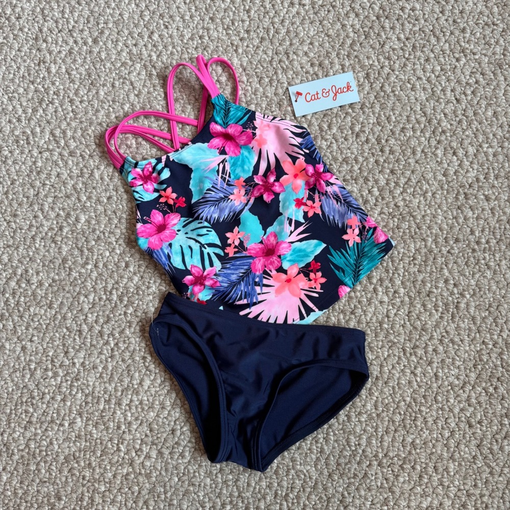 Cat & Jack Girls Floral Tankini Swimsuit Set Size XS (4/5) -New with Tags